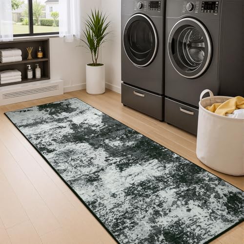 Merelax 2x6 Hallway Runner Rug Washable Non-Slip Back Grey Low Pile Carpet - color: Black Grey, size: 2' x 6'(24''x72'')
