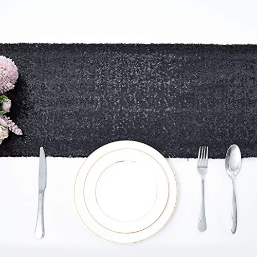 Pufogu 12 x 72 inches Black Sequin Table Runner, 2 Packs - color: Black