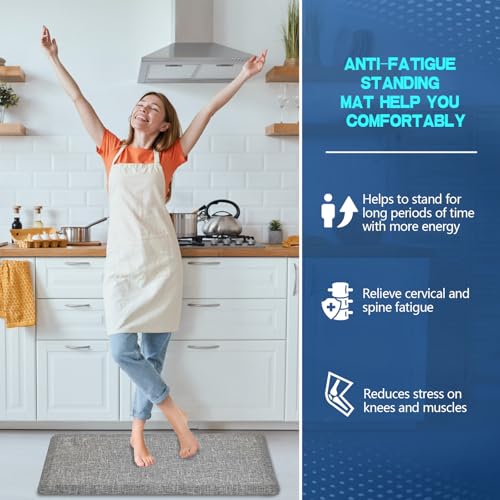 Anti Slip 7/8 inchs Anti Fatigue Kitchen Floor Mat, Ergonomic Comfort Standing Mat, Waterproof Kitchen Runner for Home, Kitchen, Office, Laundry, Garage (Light Gray, 17.3" x 39" -0.87") - size: 39"L x 17"W x 0.9"Th