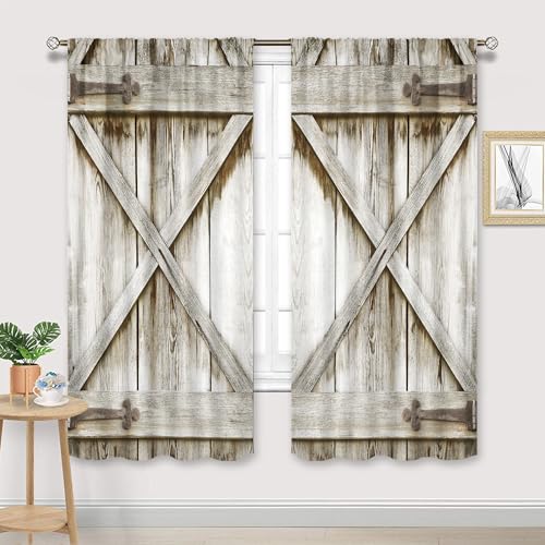 Grey Farmhouse Western Rustic Gray Barn Living Room Bedroom Window Curtains - color: D-gray, size: 42"W x 63"L (Pack of 2)
