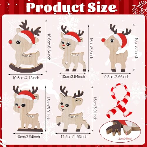 LOMIMOS 5 PCS Cute Christmas Tiered Tray Decor Indoor,Tabletop Reindeer Christmas Decoration Wood Sign Centerpiece Rustic Tabletop Decor for Xmas Winter Holiday Home Mantel Office Display