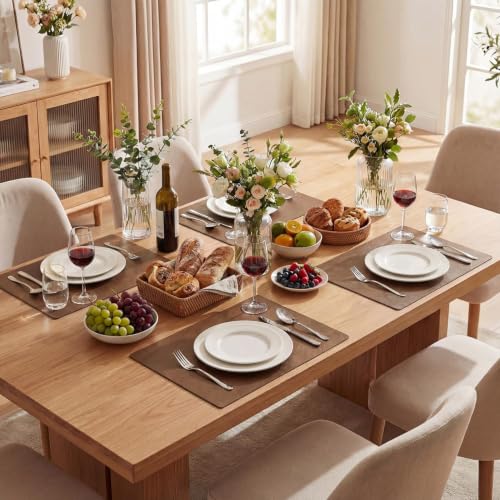 Artoid Mode Brown Faux Leather Placemats Set of 6, 12x18 Inch Waterproof Wipeable Heat Resistant Vinyl Place Mats, Reversible Table Mats for Kitchen Dining Decor - color: Brown, size: 12" x 18", Rectangular Set of 6