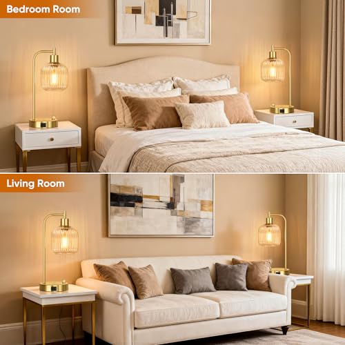 Clear Glass Table Lamps Set of 2, Dimmable Bedside Lamps for Living Room - color: Gold&Clear