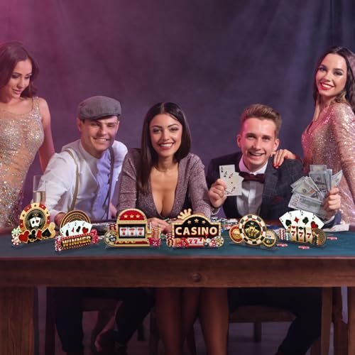 6PCS Casino Theme Wooden Centerpiece for Tables Las Vegas Party Decorations - style: Casino