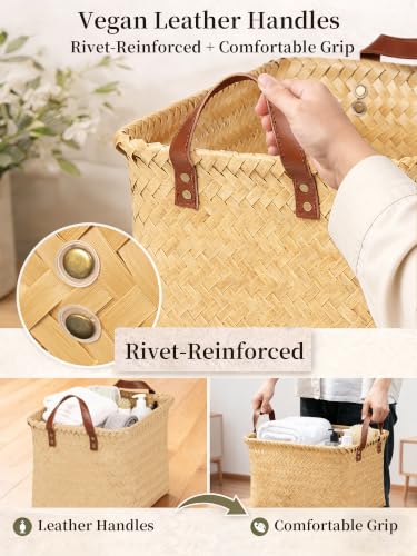 Wicker Storage Baskets, 4 Pack Woven Baskets for Shelves, Yellow - color: Rectangle Yellow