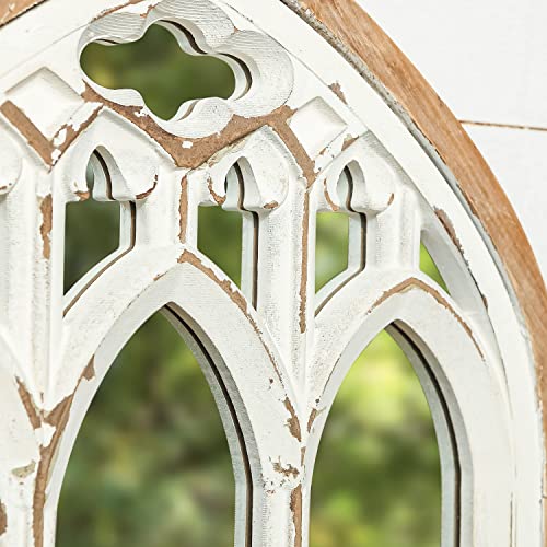 Arch Window Wall Mirror - Farmhouse Cathedral Wall Decor with Wooden Frame for Entryway Hallway Living Room - 16.14" x 1.38" x 25.2"