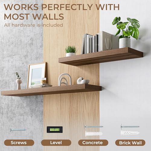 RICHFOCUS Bathroom Floating Shelves for Wall 2Pack|Walnut|16" L - color: Walnut, size: 16"L x 11.6"D, Set of 2