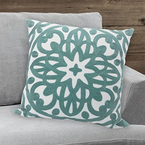 Alysheer Embroidered Decorative Throw Pillow Cover 20"x 20", 1pc Aqua Blue - color: Aqua Blue, size: 20" x 20" (Pack of 1)