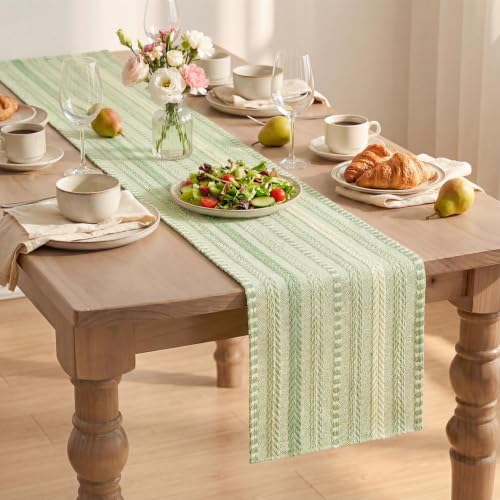 Artoid Mode Sage Green Farmhouse Stripe Braided Table Runner 12x72 Inch - color: Sage Green, size: 12" x 72", Table Runner