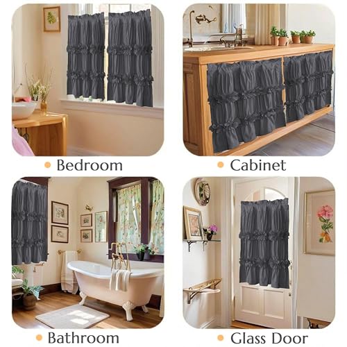 HIG 2 Pack Gray Handcrafted Window Treatment Tiers Curtains, 30"x24" - color: Darkgray, size: 30"W x 24"L (Pack of 2)