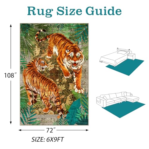 AooHHooA 6x9 Washable Tiger Area Rug, Tiger Rugs for Living Room, Green - color: Tiger-1, size: 6' x 9' (Rectangular)