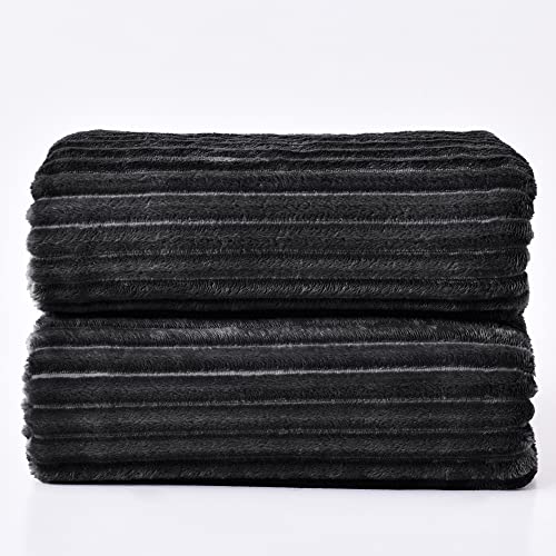 BEDELITE 3D Ribbed Jacquard Black Full Size Blankes for Bed, 84x90 Inch - color: Black, size: Full(84"x90")