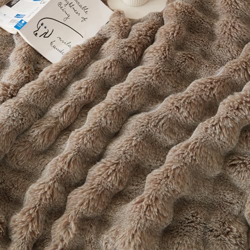 COOVA Soft Bubble Faux Fur Throw Blanket, 50"x60", Cationic Brown - color: Cationic Brown, size: 50“x60”