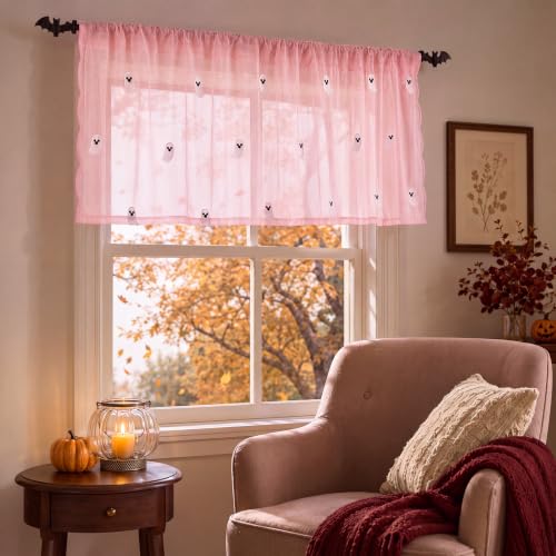 Emvency Valances for Windows, Lace Embroidered, 2 Pack, 52x18 Inch Ghost - color: Pink Ghost, size: 52"W x 18"L (Pack of 2)