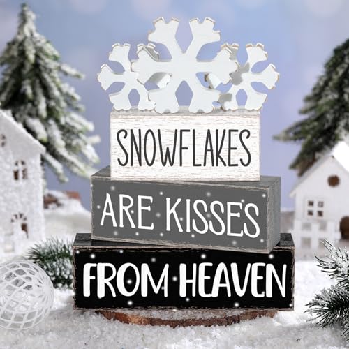 Yousoontic 4 Pcs Winter Snowflakes Figurines Set, Rustic Farmhouse Decor - style: Snowflakes