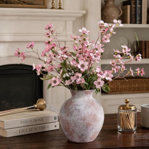 Ceramic Flower Vase Home Decor, 7.4 in Farmhouse Table Vase Retro Vintage Living Room Kitchen Bedroom Decoration Pottery Decorative Vases for Flowers Shelf Office Coffee Desk Dining Entryway, Classic - color: 7.4 in - Terracotta