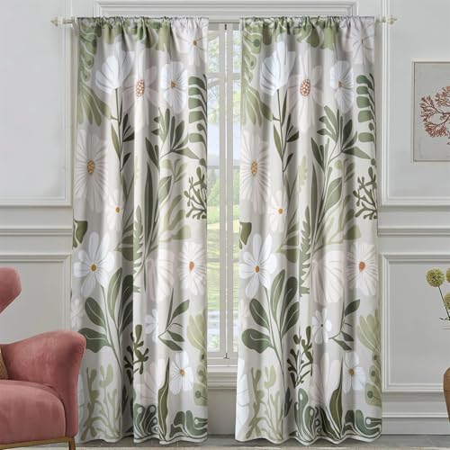 RoomTalks Henri Matisse Blackout Window Curtains for Bedroom Living Room 84 Inches Length 2 Panels, Modern Abstract Aesthetic Botanical Cute Boho Floral Curtain Panels Drapes Green and Greyish White - color: Green and Greyish White