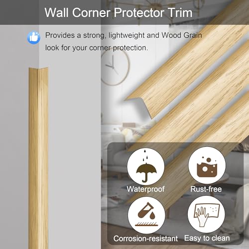 3 Pcs 49" Wall Corner Protector Trim, Oak Wood Grain Edge Strip for Door and Window Frames Mirror Trim Backsplash Tile Edge (Oak) - color: Oak