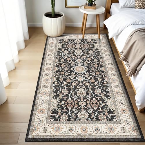 3x6 Washable Hallway Runner Rug: Non-Slip Low Pile Rugs for Hallway Stain Resistant Soft Kitchen Floor Mat Indoor Durable Lightweight Carpet for Bathroom Living Room Bedroom Entryway (Black, 3x6) - color: Black, size: 3' x 6' (Rectangular)