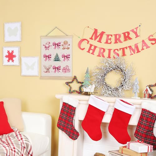 Coquette Pink Christmas Bow Gingerbread Wall Art, 12x16 Inch, With Wooden Poster Hanger for Home Office - color: Christmas Pink Bow, size: 12x16