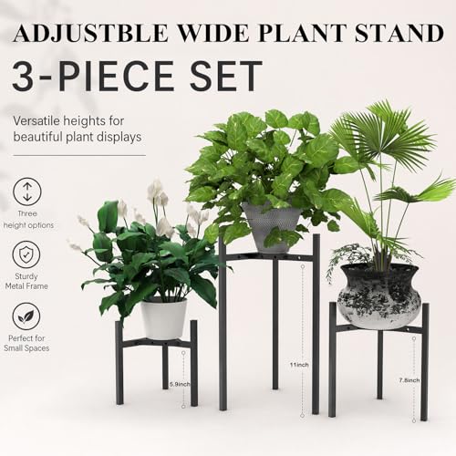 3팩 블랙 메탈 식물 스탠드, 20.3-30.5cm(8-12인치) 화분에 적합 ( - color: 블랙.