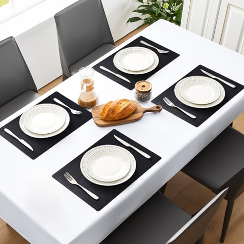 MOSAYT Vinyl Faux Leather Placemats, Set of 6, Black - color: Black