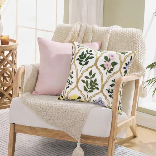Alysheer Floral Embroidered Throw Pillow Cover 18"x18", 2pcs Light Pink - color: - Pink Yellow, size: 18" x 18" (Pack of 2)
