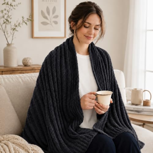 Battilo Black Throw Blanket for Couch, Soft Chenille Throw Blanket, 50"x60" - color: Black, size: 50"x60"