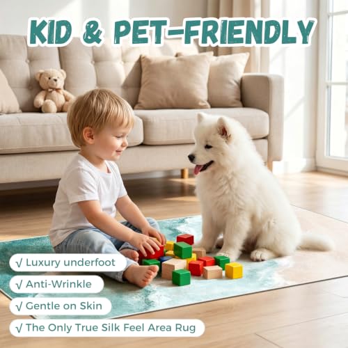 Beach Pattern 2x5ft Runner Rug Non Slip Washable Kitchen Runner Rug with Rubber Backing,Low-Pile Soft Washable Runner Rugs for Hallway Entryway Kitchen Bedroom Bathroom - color: Teal Beach, size: 2' x 5' (Rug)