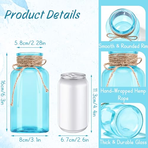 12Pack Mason Jar Vases for Centerpieces, Aqua Blue Glass Flower Vase - color: Aqua Blue