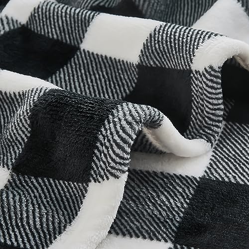 BEDELITE Buffalo Plaid Flannel Fleece Throw Blanket for Couch - color: Black & White Buffalo, size: Throw(50"x60")