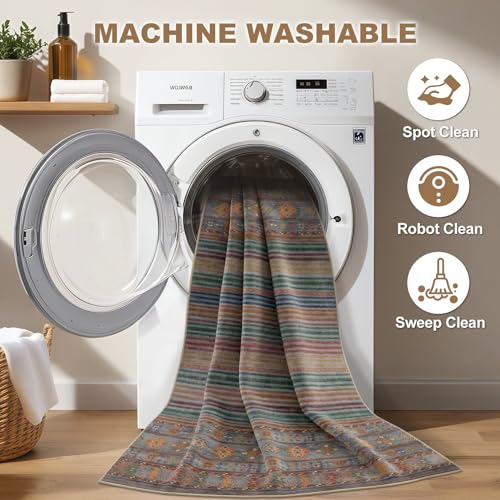 Nakagishi 9X12 Area Rugs Living Room: Washable Large Vintage Rug Neutral Non-Slip Soft Stain Resistant Indoor Carpet for Bedroom Nursery Dining Room Office Playroom - Multi Color - color: Multi Color 01, size: 9' X 12' (Rectangular)