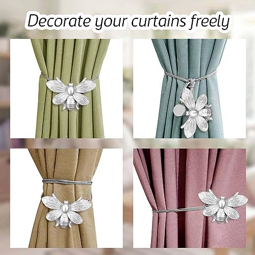 Curtain Holdbacks Set of 2, Gift, Resin Magnetic Curtain Tiebacks Silver Flying Bee Curtain Holders, Decorative Curtain Ties for Drapes, Outdoor Home Office Farmhouse, Curtain Decorative Accessories - color: Silver, size: Set of 2