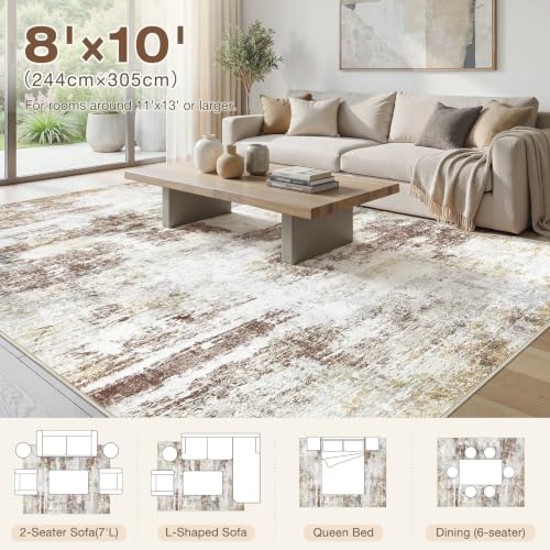 8X10 Area Rugs Washable Modern Abstract Non-Slip Large Rug for Living Room - color: Red Brown, size: 8' x 10' (Rectangular)