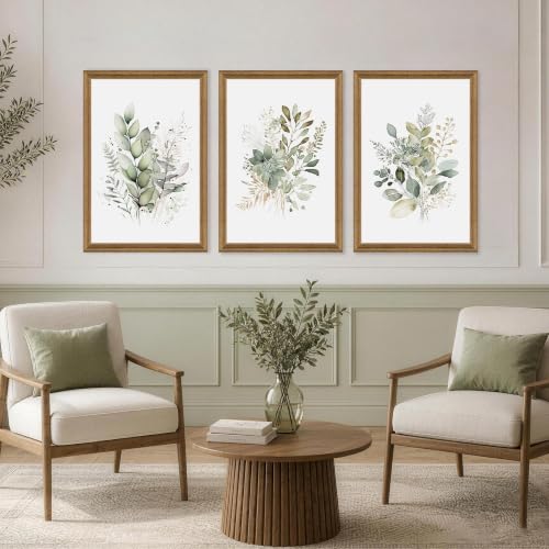 WRFON Framed Sage Green Botanical Wall Art Set of 3, Watercolor Eucalyptus & Wild Plant Canvas Prints, Minimalist Green Wall Decor for Living Room Bedroom Bathroom, 24x36 Inches - color: Sage Green(Framed), size: 36"L x 24"W