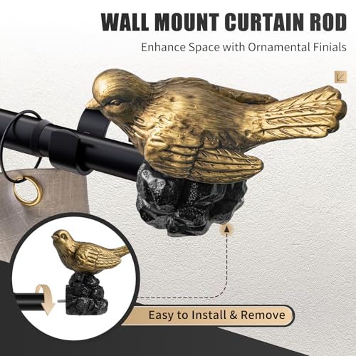 Vintage Black Curtain Rod 18 to 45 Inches Curtain Rods for Windows Adjustable Heavy Duty Drapery Rod with Gold Bird Finials for Kitchen Window Living Room - color: Vintage Gold, size: 18"-45"