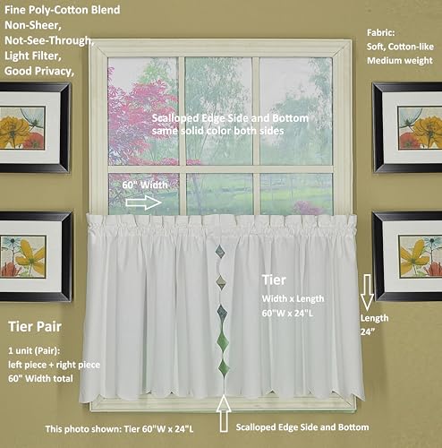 Today's Curtain, Orleans Scallop Curtain, White 24" Tier Pair, 60" W x 24" L, White - color: White, size: 60"W x 24"L (Pack of 1)