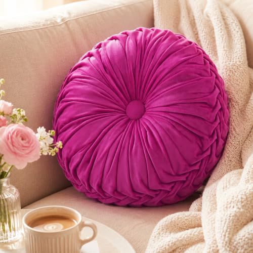 Drydiet 1 Pcs Round Throw Velvet Pillow (Magenta Pink, 15'') - color: Magenta Pink, size: 15''