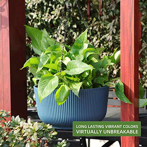 Dexceder 9.8 Inch Self Watering Hanging Planter (2 Pack, Deep Blue) - color: Deep Blue, size: 9.8 inch