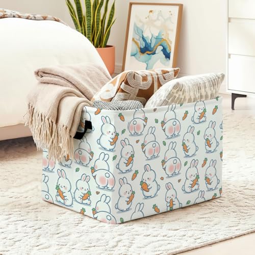 Rabbit Laundry Hamper, 56L Large Foldable Laundry Basket with Handles, for Family Clothes, Toy Storage Bin, Blankets,Decorative Organizer for Shelves & Closet Home Decor Bedroom & Nursery - color: Rabbit