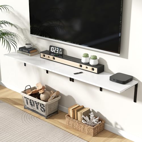 Fun Memories Floating Shelves for Wall, 12 Inch Deep Floating Shelves Set of 2, Wall Mounted Shelf with Metal Brackets, Rustic Wood Wide Shelf for Bathroom, Kitchen and Living Room, White, 36W x 12D - color: White | L Bracket, size: 36"L x 12"D