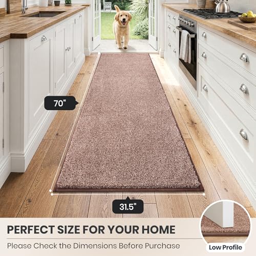 PURRUGS Hallway Runner Rug, 31.5" x 70", Brown-Light Cream - color: Brown-light Cream, size: 31.5" X 70"