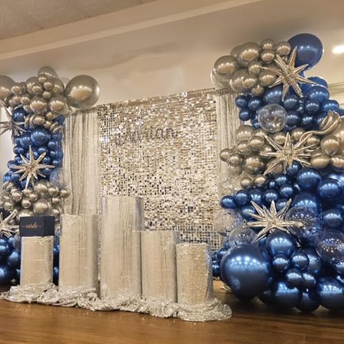 Blue Silver Balloon 12Inch Dark Metallic Blue Silver Confetti Latex Balloon - color: Blue Silver