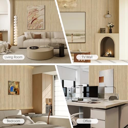 Wood Slat Wall Panel 2 PCS - Extra-Long Wood Wall Panels for Soundproof Home & Office, Easy Peel and Stick Acoustic Panels for Noise Cancelling (Oak 11.8"W x 94.5"L) - color: Oak-2 Packs