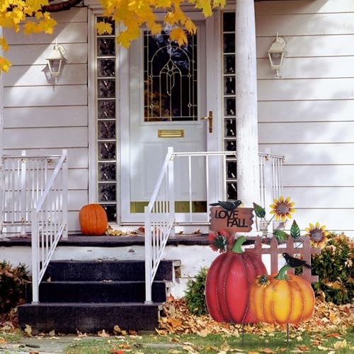 hogardeck Fall Decorations for Home Outdoor, Decorative Garden Stakes with Pumpkins for Fall Decor, Metal Yard Sunflower Signs for Garden Home Lawn Patio Thanksgiving Decorations
