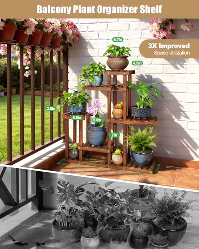6-Tier Wood Plant Stand Indoor Outdoor Multi Tier Plant Shelf Narrow