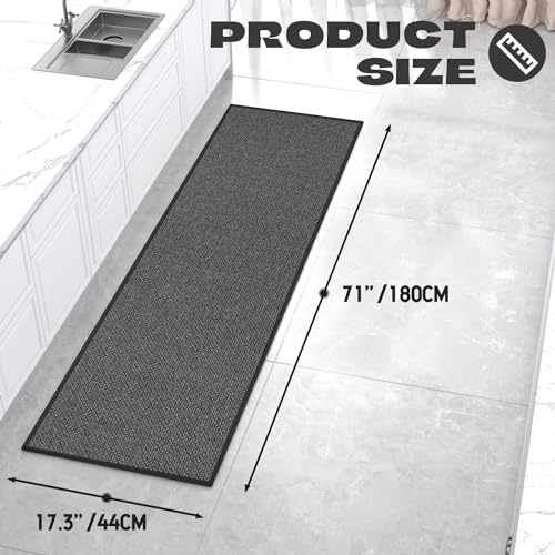 Hargiis Kitchen Rug, Rubber Non Slip Kitchen Rugs Washable, Absorbent Runner Mat for Floor, Machine Washable Standing Mats for in Front of Sink, Door, Laundry, Entryway, Hallway (Black, 71" × 17.3") - color: Black, size: 1'5" x 5'11" (Rectangular)