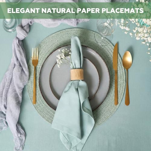 24 Pcs 13 in Round Woven Placemats Boho Charger,Sage Green,Classic - color: Sage Green, style: Classic