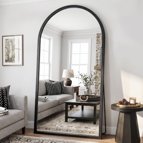 82"x44" Arched Full Length Mirror with Slim Solid Wood Frame, Black - color: Black, size: 82L" x 44W"