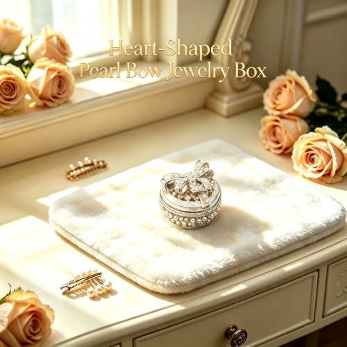 Metal Enamel Pearl Bow Jewelry Box Mini Trinket Storage Gift for Jewelry - color: Heart